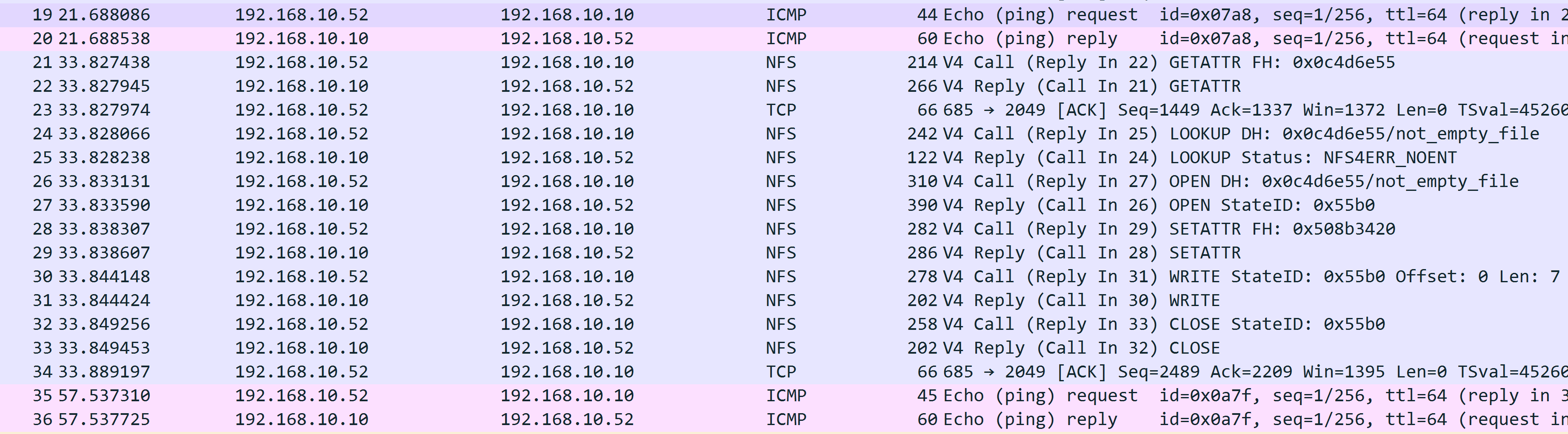 Screenshots of cp non empty file to nas